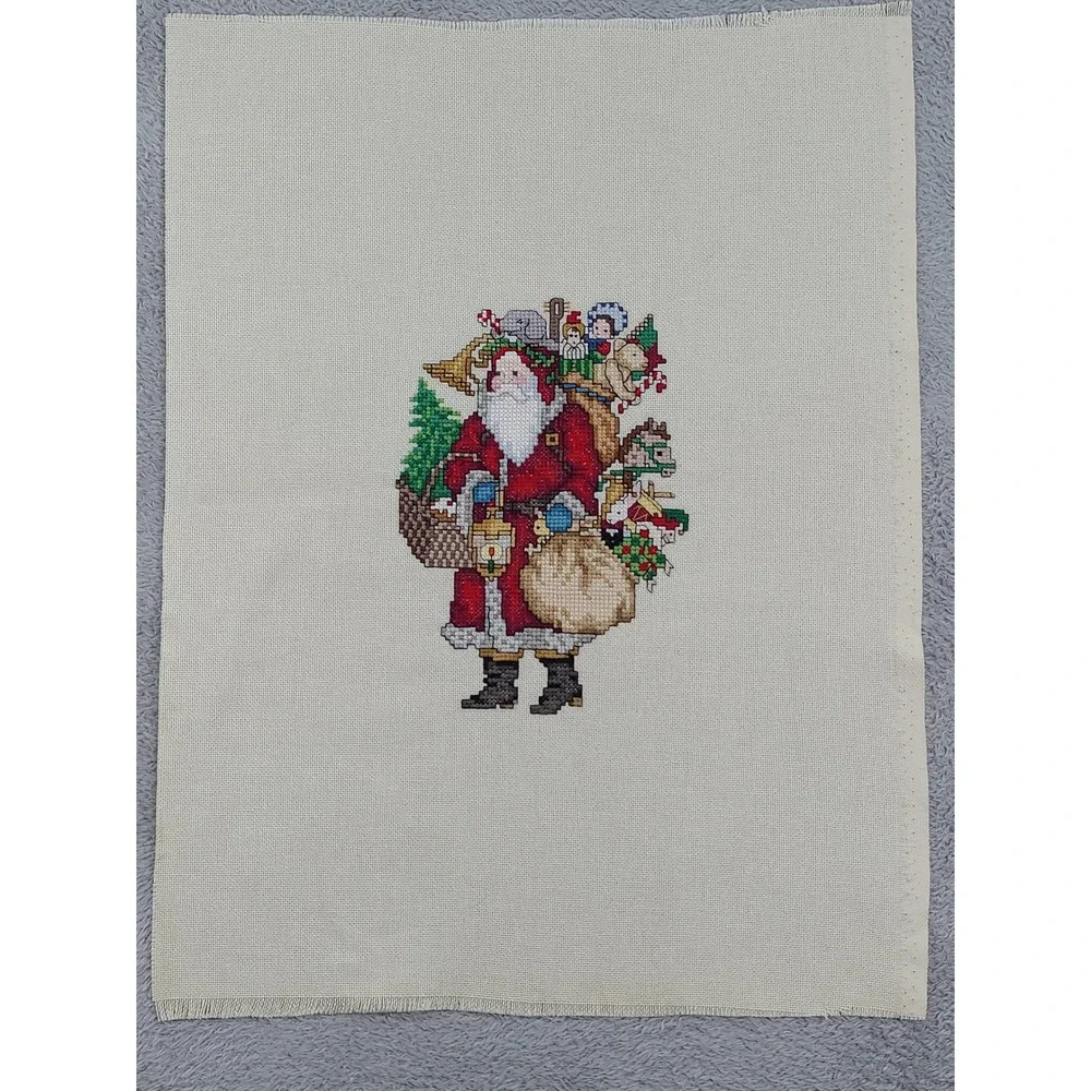 Handmade Finished Cross Stitch Santa Claus with Toys Christmas Holiday Decor